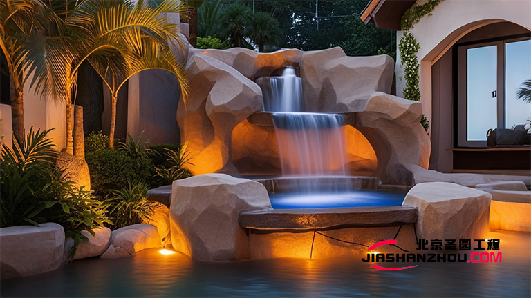 廣西陽光掩映下的心靈驛站水泥假山讓人愿意長久地停留