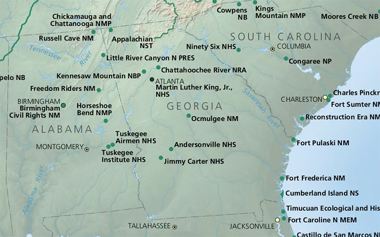 佐治亞州國家公園的美國國家公園服務地圖