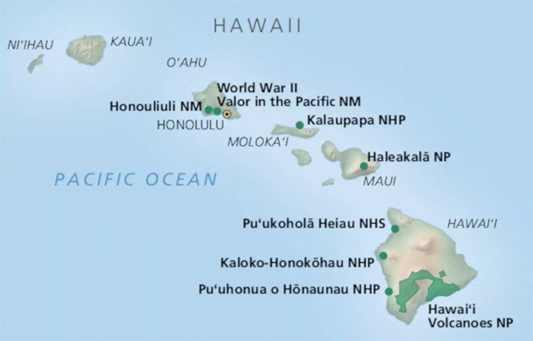 夏威夷國家公園的地圖