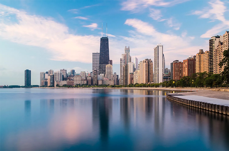 美國，伊利諾伊州，芝加哥，城市天際線和密歇根湖